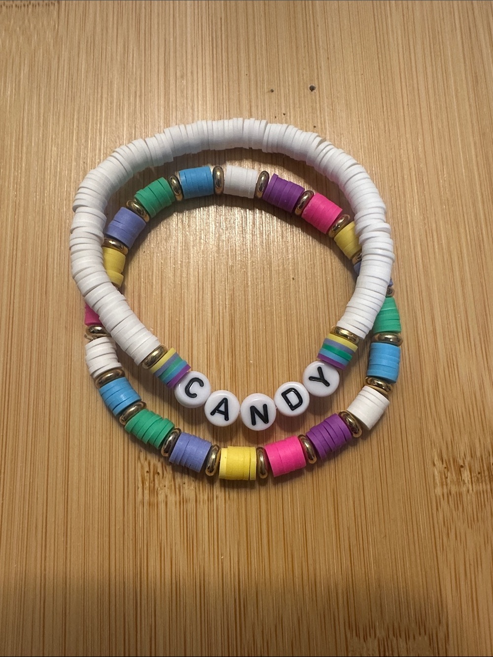 Candy Bead Stretch Bracelet - White + Multicolor